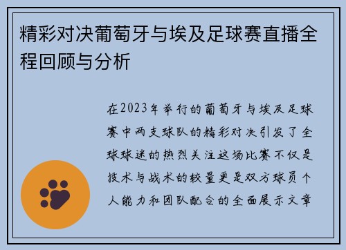 精彩对决葡萄牙与埃及足球赛直播全程回顾与分析
