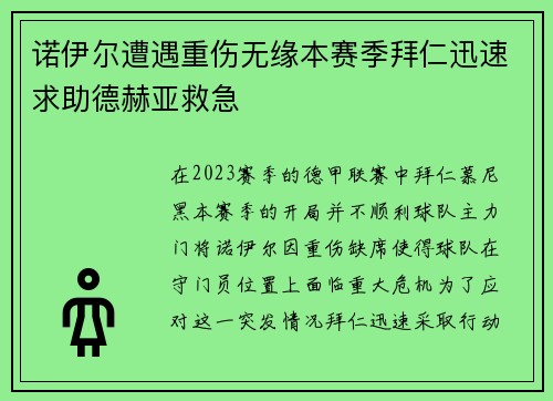 诺伊尔遭遇重伤无缘本赛季拜仁迅速求助德赫亚救急