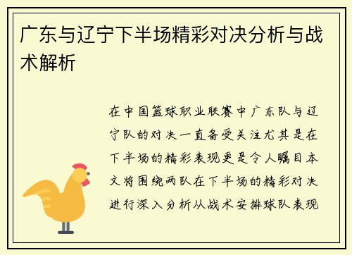 广东与辽宁下半场精彩对决分析与战术解析